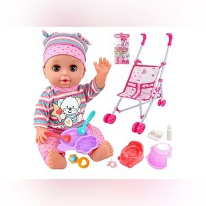 Baby Doll with Stroller, 14'' Soft Body Dolls with Accessories